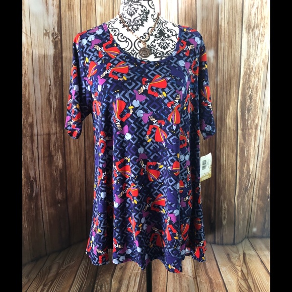 New LuLaRoe Gigi Shirt Large Disney Villains purple red teal blue geometric